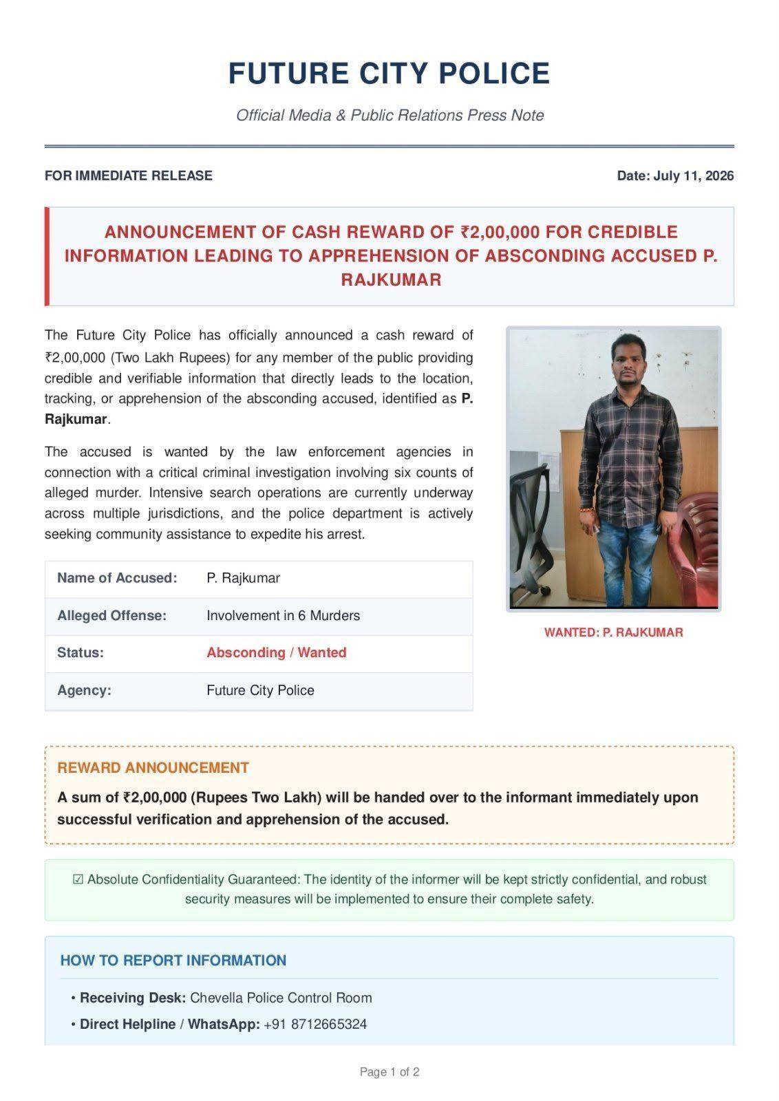 Police Announce ₹2 Lakh Reward for Information on Shabad Murder Case Accused
